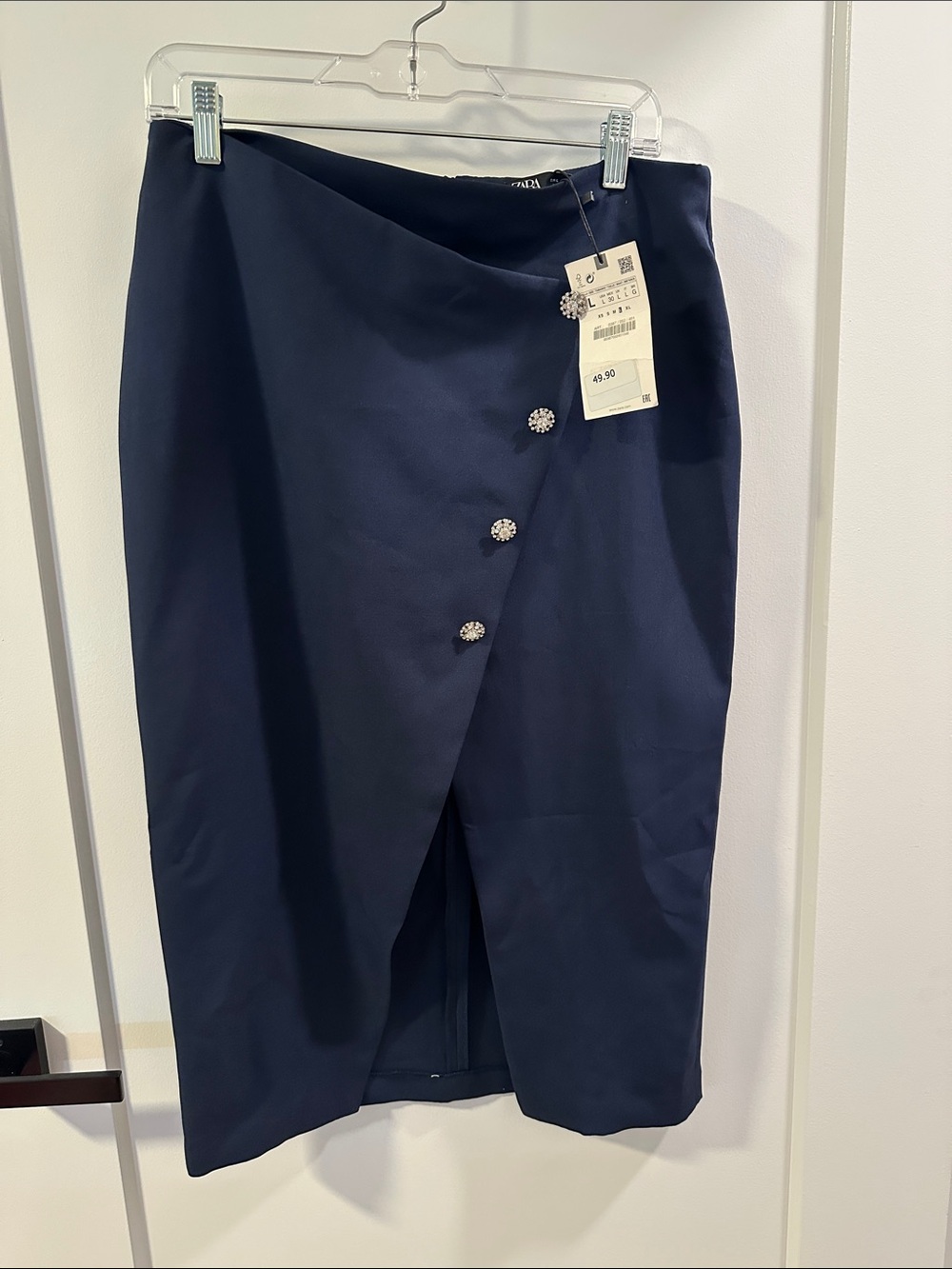 Zara Navy Pencil Skirt with Decorative Buttons